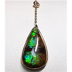 29) 14K YELLOW GOLD AMMOLITE & SAPPHIRE NECKLACE,