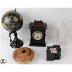 BOX W/GLOBE, WOOD WORKING CLOCK/BOX