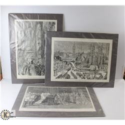 3 LARGE (APPROX 14"X20") WOOD ENGRAVED PAGES FROM