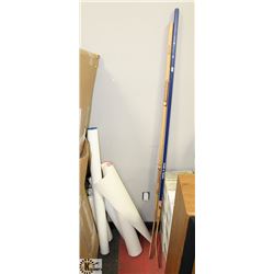 LOT WITH 2 HOCKEY STICKS AND 3 ASSORTED POSTERS