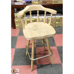 SOLID WOOD SWIVEL BAR STOOL .