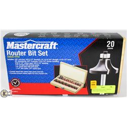 MASTERCRAFT 20PC CARBIDE TIPPED ROUTER BIT SET.