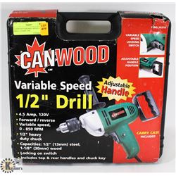 CANWOOD VARIABLE SPEED 1/2" DRILL, 4.5AMP 120V.