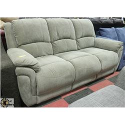 LIGHT GREY FABRIC RECLINING 76" SOFA .