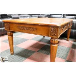 WOOD CARVED STYLE COFFEE TABLE, 31.5"X52"X21".