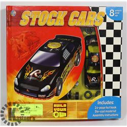 NASCAR STOCK CARS DIE CAST MODEL KIT AND BOOK.