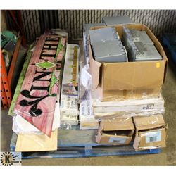 PALLET WITH ELECTRICAL, STAIN GLASS STYLE SIGNS