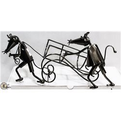 METAL WINE BOTTLE HOLDER MICE PULLING CART