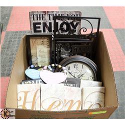 BOX OF HOUSEHOLD DECOR INCL. - CANVAS