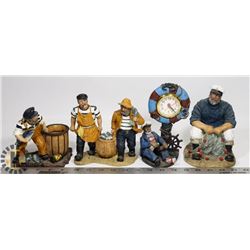 BOX W/ ATLANTIC FISHERMEN FIGURINES INCL CLOCK