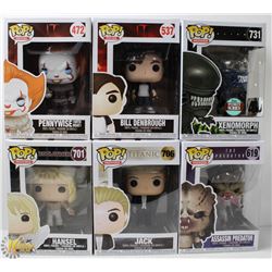 LOT OF 6 ASSORTED FUNKO POP VINYL FIGURES.