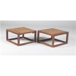 Ilonka Karasz-Pair of square stools with woven se