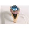 Image 2 : New old stock 14kt yellow gold, blue topaz, pink sapphire and diamond ring. Set with 11.00ct oval ca