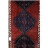 Image 2 : 100% handmade Zanjan wool carpet runner with multiple borders, red background and highlight of blue,
