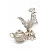 Image 1 : White metal standing rooster 9 1/2" in height and a Oriental inlaid purple clay teapot with jade spo