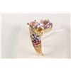 Image 2 : New old stock 14kt yellow gold multi gemstone ring. Set with two checkerboard cut amethyst gemstone 