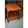 Image 1 : Antique mahogany two tier side table with single drawer and brass castors