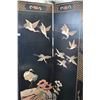 Image 2 : Black lacquered room divider four 16" decorative bird and floral motif panel, overall height 72"