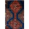 Image 2 : 100% handmade wool Hamadan carpet with decorative Al-Quds stars in a triple medallion, red backgroun