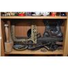 Image 1 : Selection of vintage collectible tools including large wood plane, shoe lathes, grain scale, chisels