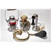 Image 1 : Selection of collectibles including CPR lantern, brass coach lamp, Kellogg candle stick telephone an