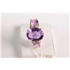 Image 1 : New old stock 10kt yellow gold, amethyst and diamond ring. Set with 2.15ct oval cut center amethyst 