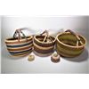 Image 1 : Three graduated colourful woven hand baskets and two small lidded baskets