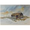 Image 2 : Four framed original watercolour paintings including a homestead 7" X 10", trees on a shoreline 12" 