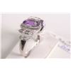 Image 2 : New old stock 10kt white gold, amethyst and diamond ring. Set with center oval cut 3.75ct amethyst g