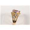Image 2 : New old stock 14kt yellow gold, amethyst and diamond ring. Set with 1.50ct pear shaped amethyst gems