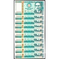 Lot of (10) 1988 Peru Diez Mil Intis Uncirculated Bank Notes