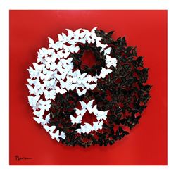 Patricia Govezensky- Original 3D Metal Art on Wood  Yin and Yang 