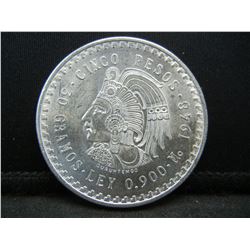 1948 Mexico Silver Cinco Pesos CH BU Flashy