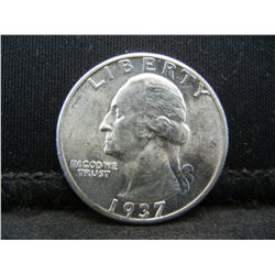 1937 D Silver Washington Quarter Gem BU Flashy