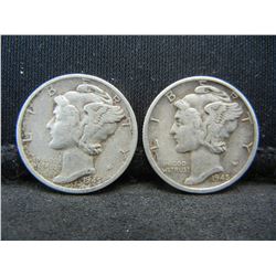 1945 Micro S and Regular S Mercury Dime