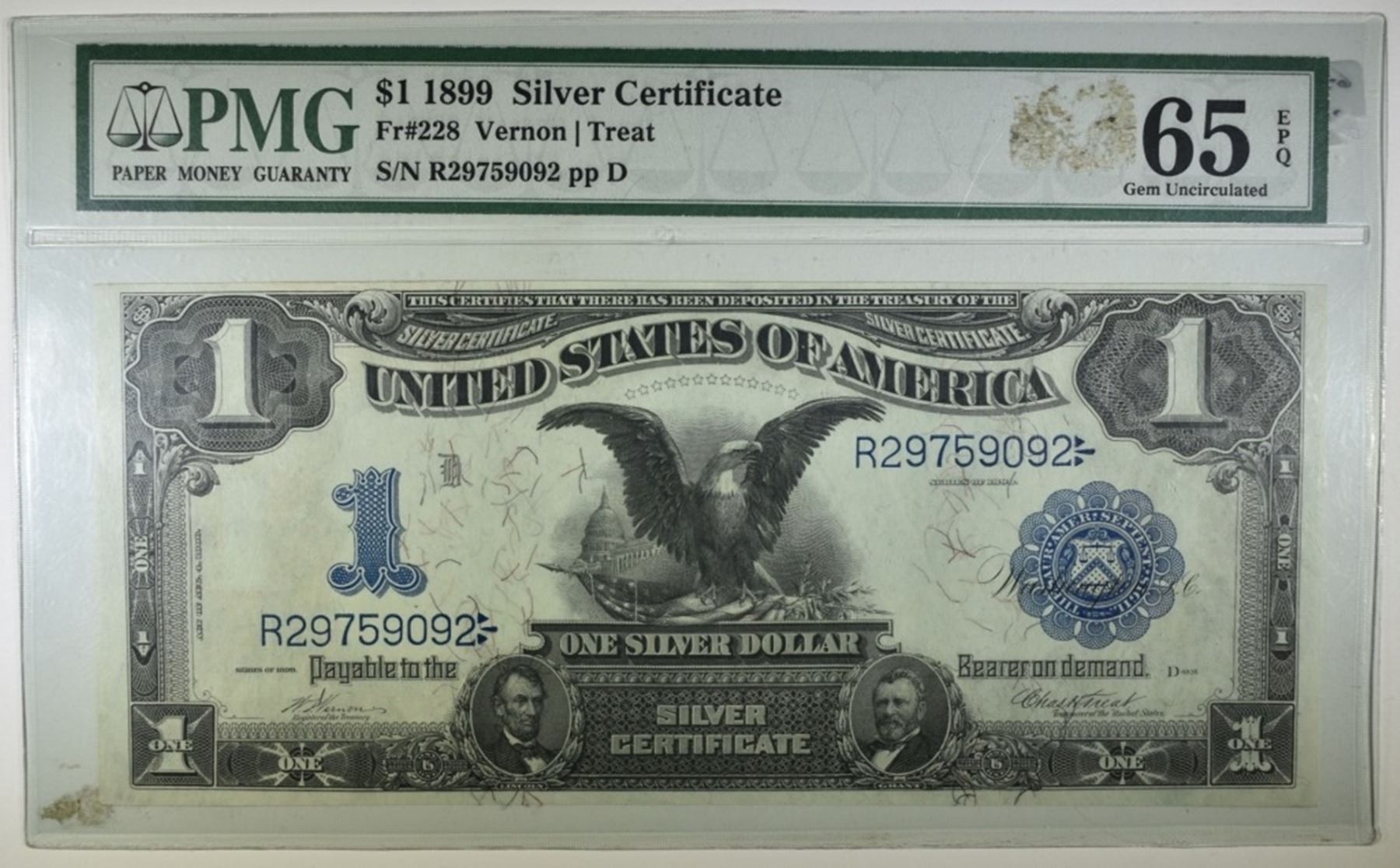 1899 1 SILVER CERTIFICATE PMG 65 EPQ