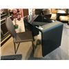 Image 1 : BLACK LEATHER AND SMOKED GLASS CURVED SIDE WRITING DESK WITH 3 DRAWERS, RP: $3,999