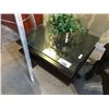 Image 1 : 2 END TABLES INC. GLASS TOP MODERN SQUARE DESIGN AND DARK WOOD COFFEE TABLES