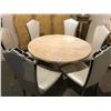 Image 1 : LIGHT MARBLE ROUND DINING TABLE WITH 6 MATCHING SCALLOP DESIGN DINING CHAIRS, EST. $13,000