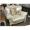 Image 2 : "JECO COLLECTION" TRADITIONAL PEARL LEATHER CLAWFOOT SOFA SET WITH SILVER ACCENTS, INCLUDES 3 SEAT