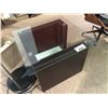 Image 1 : GLASS TOP DARK LEATHER ACCENTED END TABLE
