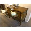 Image 1 : TEAK HAND PAINTED TROPICAL MOTIF 3 DRAWER SERPENTINE CABINET