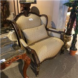 TRADITIONAL WOOD FRAMED BEIGE PATTERN OVERSIZED ARM CHAIR