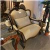 Image 1 : TRADITIONAL WOOD FRAMED BEIGE PATTERN OVERSIZED ARM CHAIR