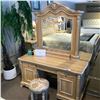 Image 1 : ASH WOOD 5' TRADITIONAL STYLE 2 PEDESTAL VANITY WITH MIRROR AND MATCHING STOOL