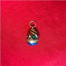 Lapis & Gilt Enamel Guilloche Egg Charm Pendant
