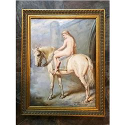 Oil on Board Painting, Lady Godiva, Nude on Horseback