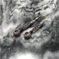 Amethyst, Sterling & Ancient Roman Glass Bead Earrings