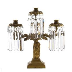 19thc Gilt Brass Three Light Classical Figure Girandole
