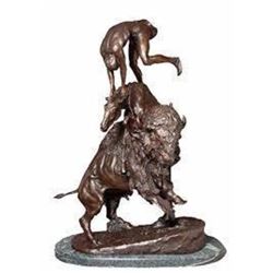 After Frederic Remington, Indian & Buffalo Bronze Sculpture